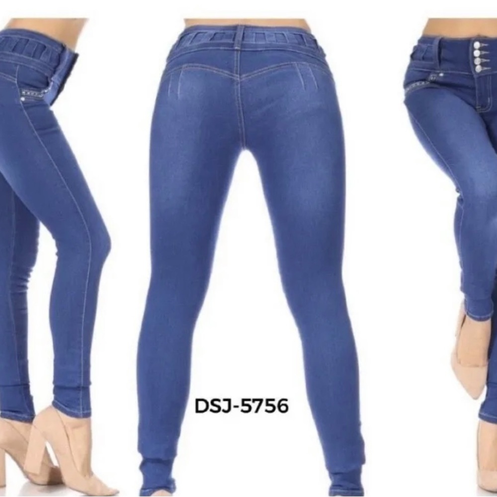 New diva star high rise stretch push up Colombian medium blue skinny jeans